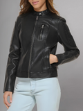 Womens Real Leather Classic Biker Jacket