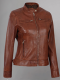 Womens Real Leather Quilted Jacket