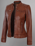 Womens Real Leather Quilted Jacket