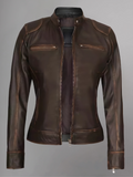 Womens Real Leather Quilted Jacket