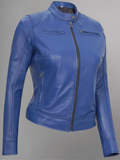 Womens Real Leather Quilted Jacket