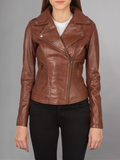 Womens Red Moto Style Leather Jacket