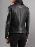 Womens Simple Black Leather Biker Jacket