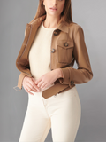 Womens Sporty Style Camel Leather Jacket