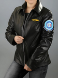 Womens TOP Aviator Pilot Flight Patches Kelly McGillis Leather Bomber Jacket