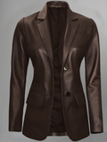 Womens Two Button Black Leather Blazer Jacket