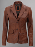 Womens Two Button Tan Leather Blazer Jacket