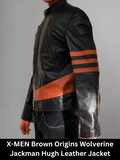 X-MEN Brown Origins Wolverine Jackman Hugh Leather Jacket