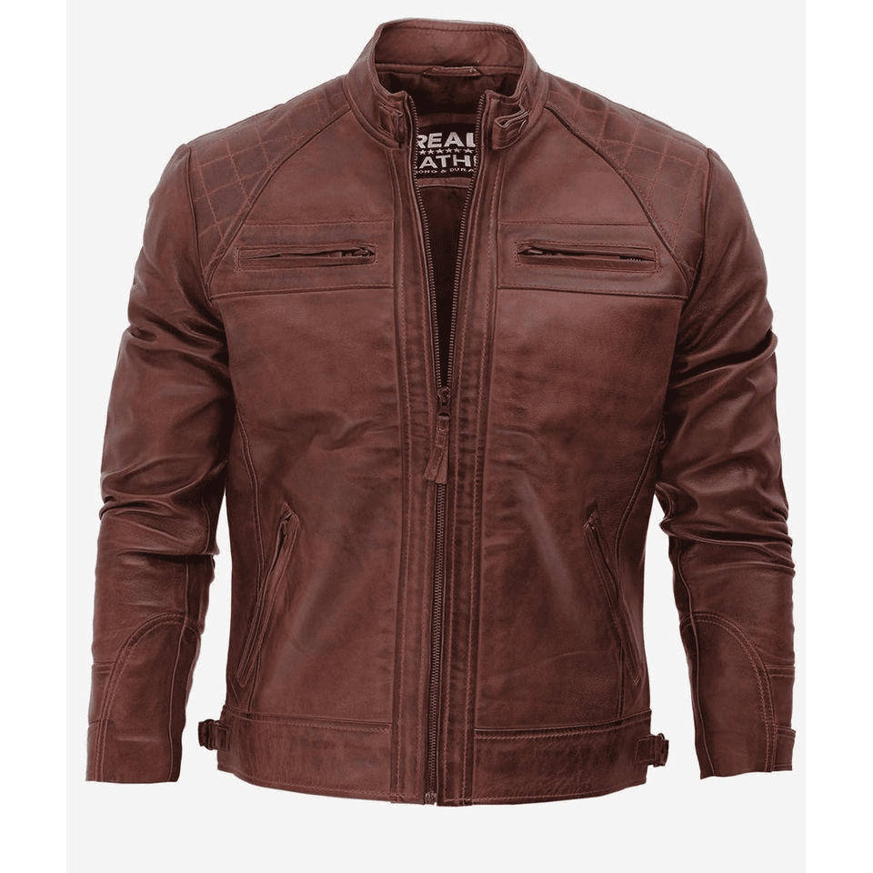 Distressed Brown Motorcycle Leather Jacket Jackets Empire