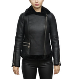 Women's Black Sheepskin Aviator Pilot Leather Jacket