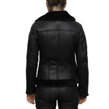 Women's Black Sheepskin Aviator Pilot Leather Jacket