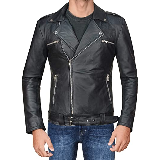 Negan Black Asymmetrical Belted Moto Leather Jacket Jackets Empire