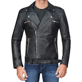 Negan Black Asymmetrical Belted Moto Leather Jacket Jackets Empire