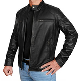 Mens Four Pocket Black Leather Trucker Jacket Jackets Empire