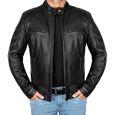 Mens Four Pocket Black Leather Trucker Jacket Jackets Empire