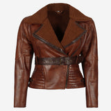 Womens Brown Shearling Collar Leather Jacket Jackets Empire