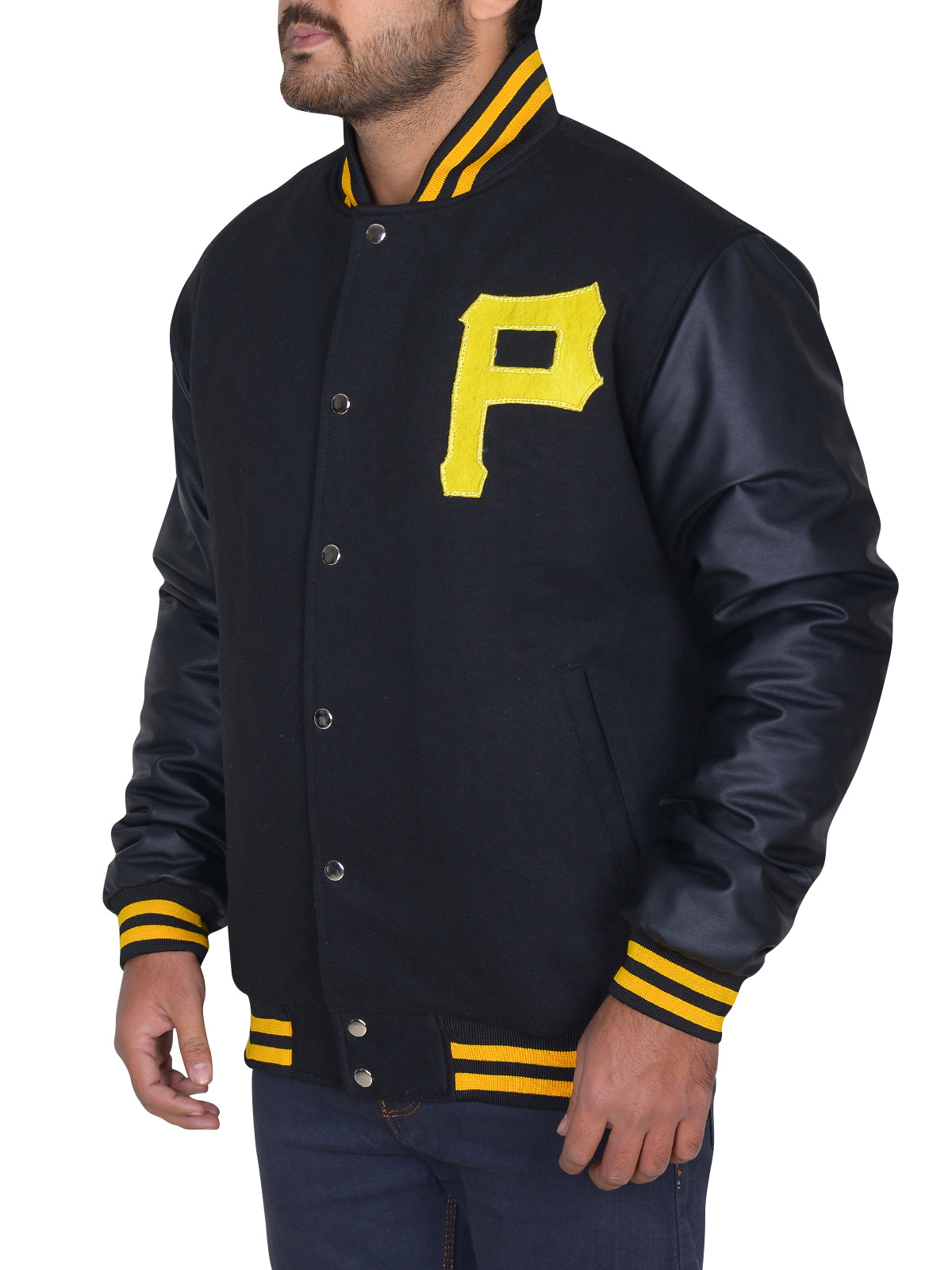 Mens Majestic Pittsburgh Pirates Letterman Bomber Black Jacket S / Black