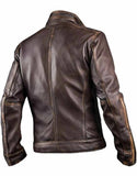 Men's Vintage Cafe Racer Motorcycle Retro Biker Waxed Brown Leather Jacket Jackets Empire