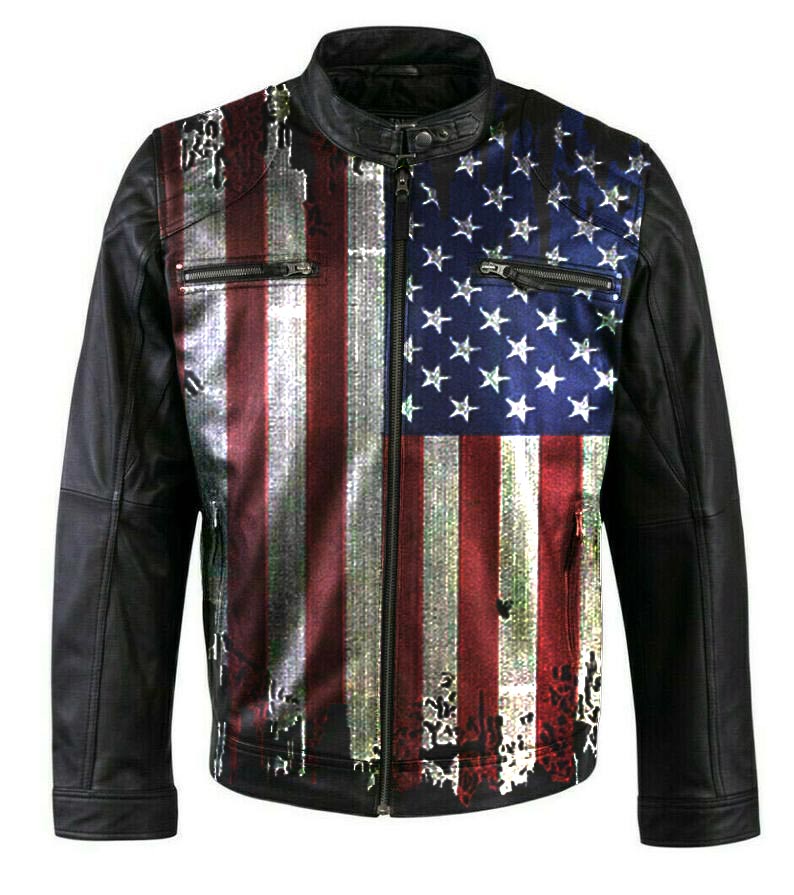 Vintage Flag Motorcycle Leather Jacket Jackets Empire