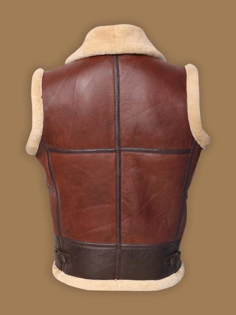 Men Brown Shearling Leather Vest Jackets Empire