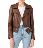Womens Elegant Brown Biker Style Leather Jacket Jackets Empire