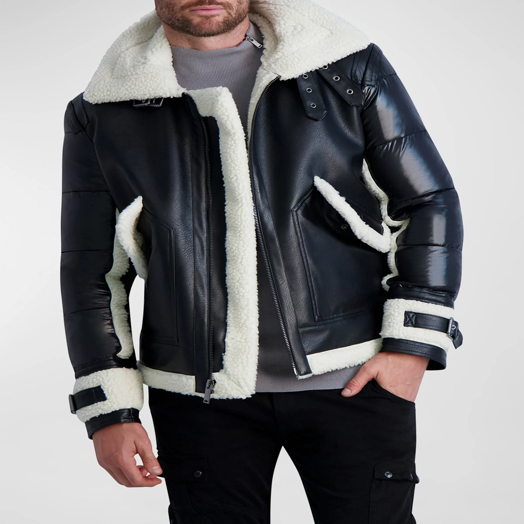 Men's Faux-Shearling Fabric-Blocked Jacket Jackets Empire