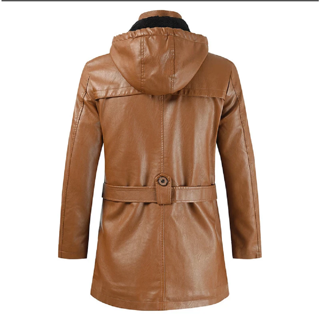 Light Brown Long Motorcycle Jacket with Hood Jackets Empire