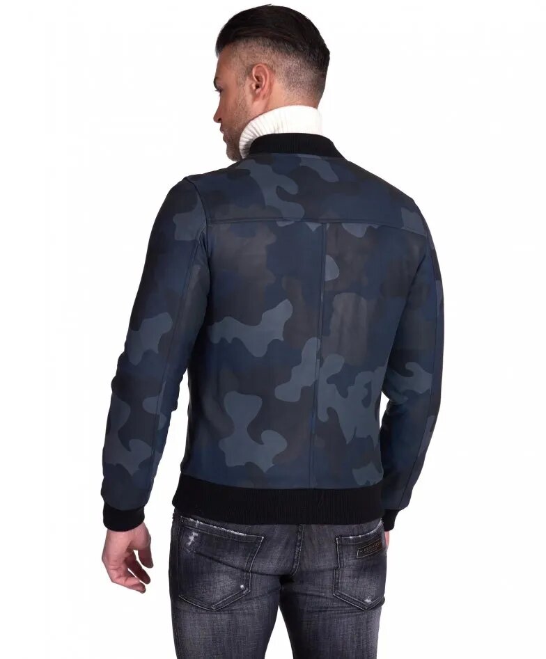 Military blue nappa lamb leather bomber jacket Jackets Empire