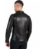 Black nappa lamb leather jacket checked quilted biker Jackets Empire